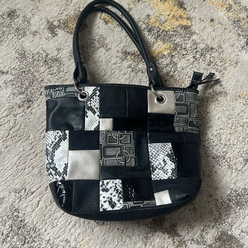Rosetti Black And Gray Patchwork Shoulder Bag - image 1